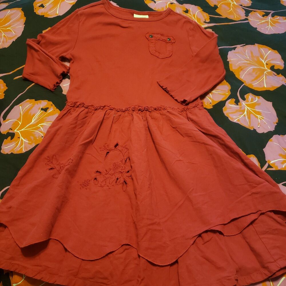 Y2k Naartjie Girls Dark Red Dropped Waist Dress Sz. 8 Years Cottage Whimsy